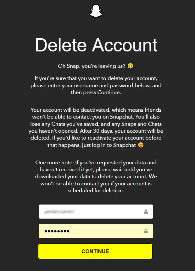 Eliminar cuenta de Snapchat Imagen: Eliminar cuenta de Snapchat