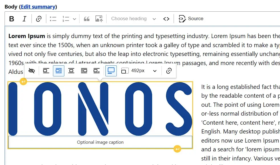 Texto de Drupal con imagen insertada Imagen: Texto de Drupal con imagen insertada