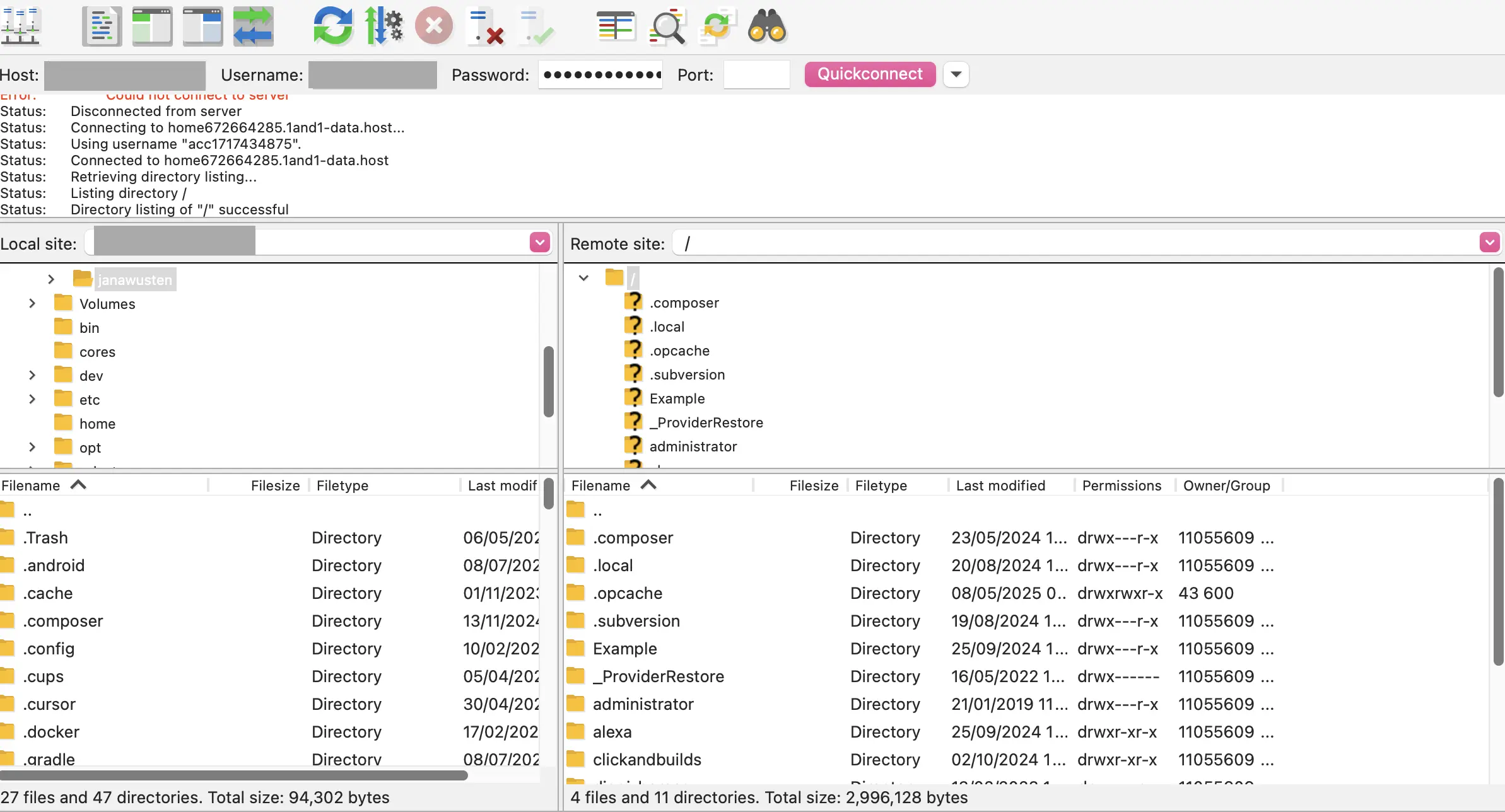 Imagen: Vista est&aacute;ndar de FileZilla