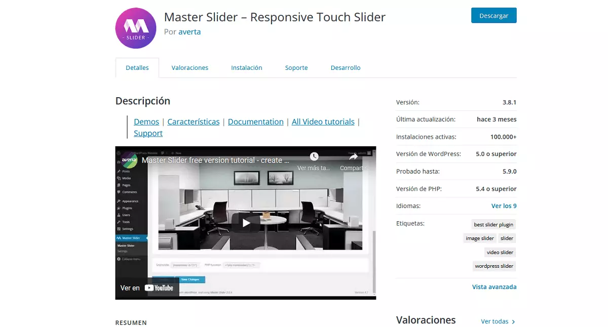Master Slider: captura de pantalla del plugin para WordPress