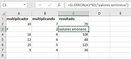 Imagen: Mensaje de error alternativo en Excel con SI.ERROR