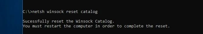 Imagen: Línea de comandos de Windows 10: reinicio del catálogo de Winsock