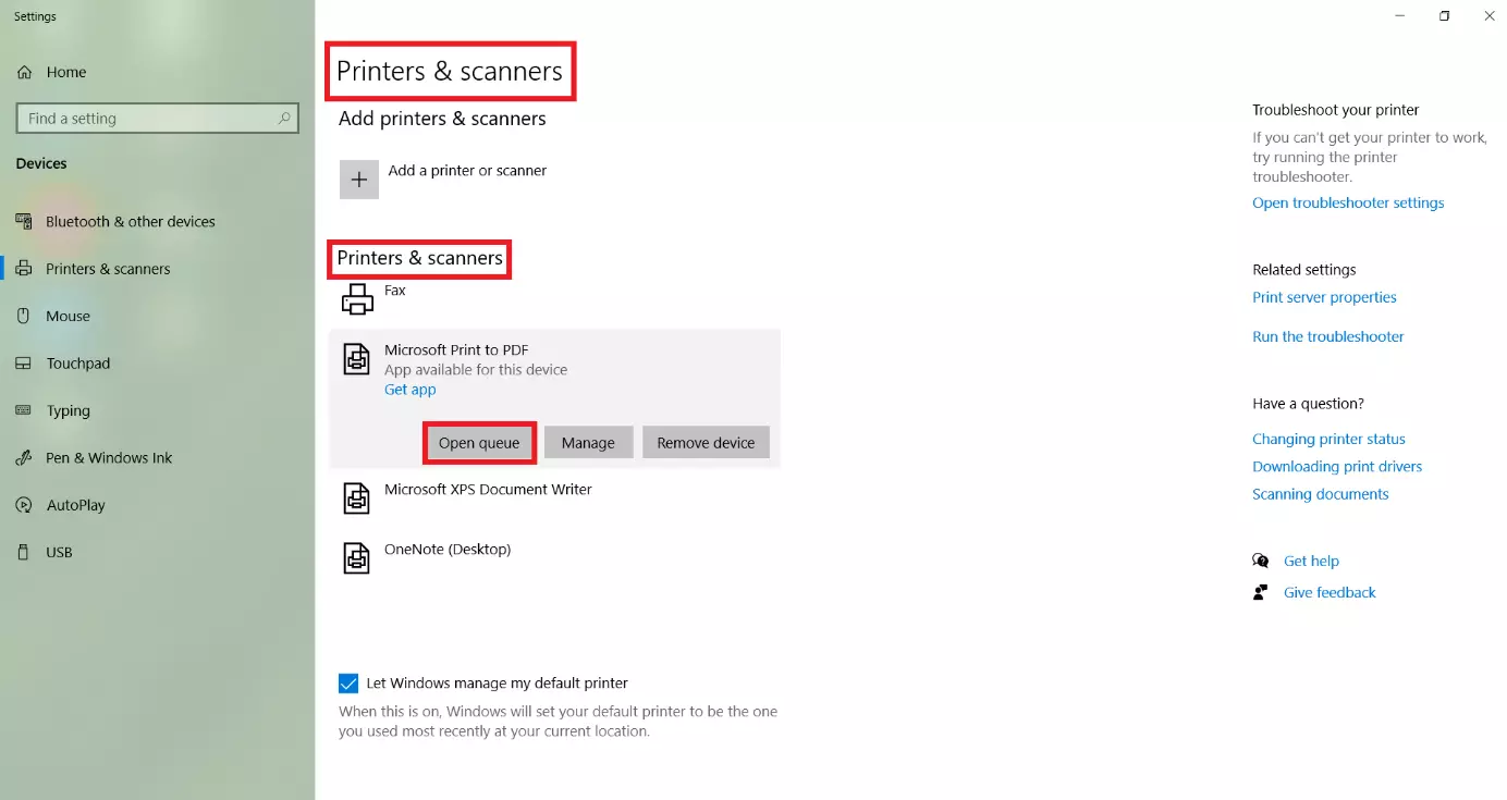 Imagen: Windows 10: menú “Impresoras y escáneres”