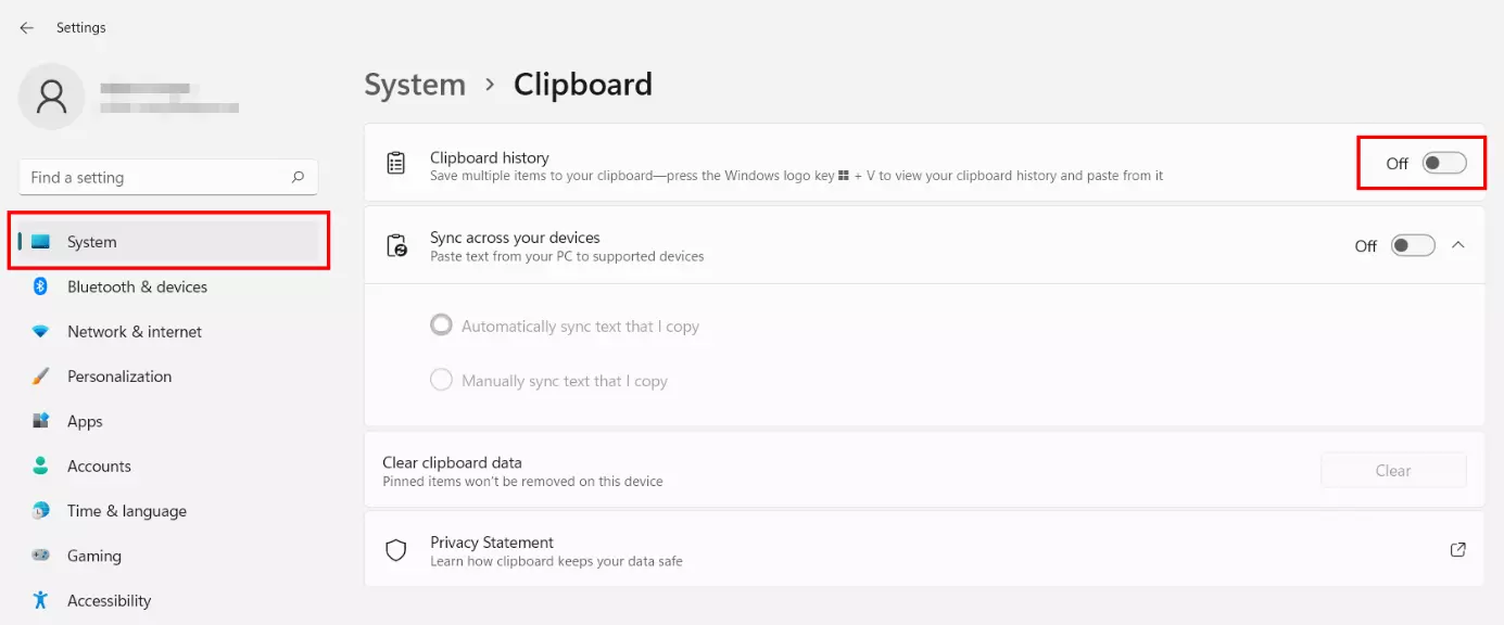 Imagen: Windows 11: historial de portapapeles desactivado