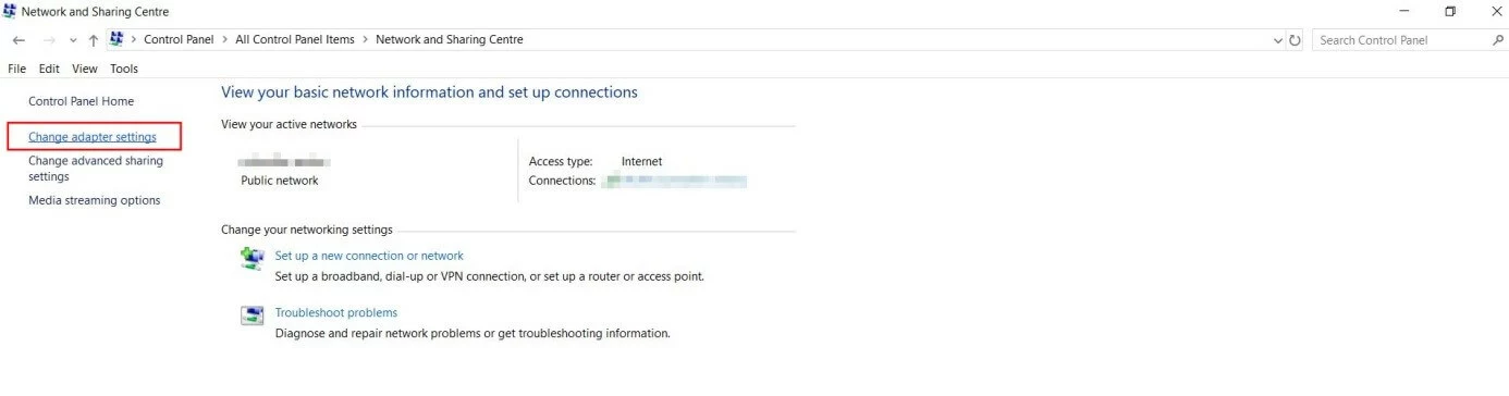 Imagen: “Centro de redes y recursos compartidos” de Windows 10