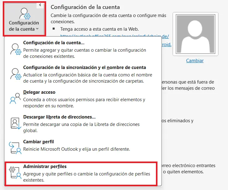 Administrar perfiles de Outlook Imagen: Administrar perfiles de Outlook