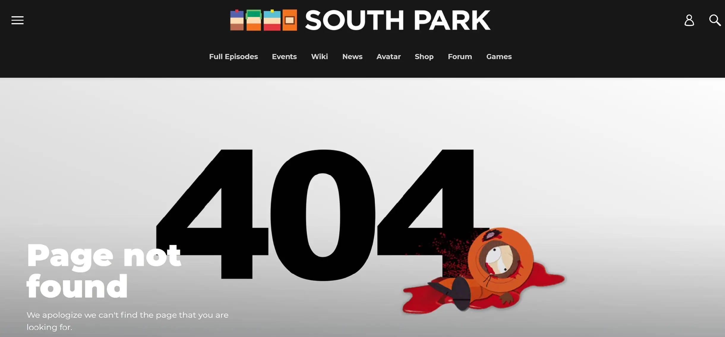 Imagen: Imagen: Página 404 en la página web de South Park