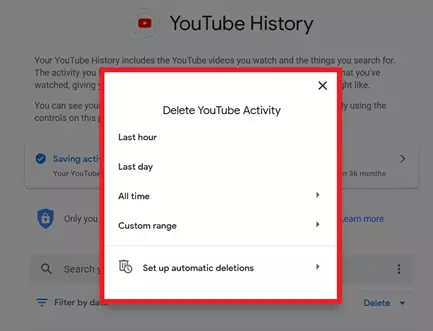 Imagen: Mensaje de “Eliminar actividad en YouTube”