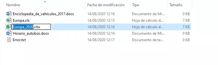 Archivos Excel en vista de lista