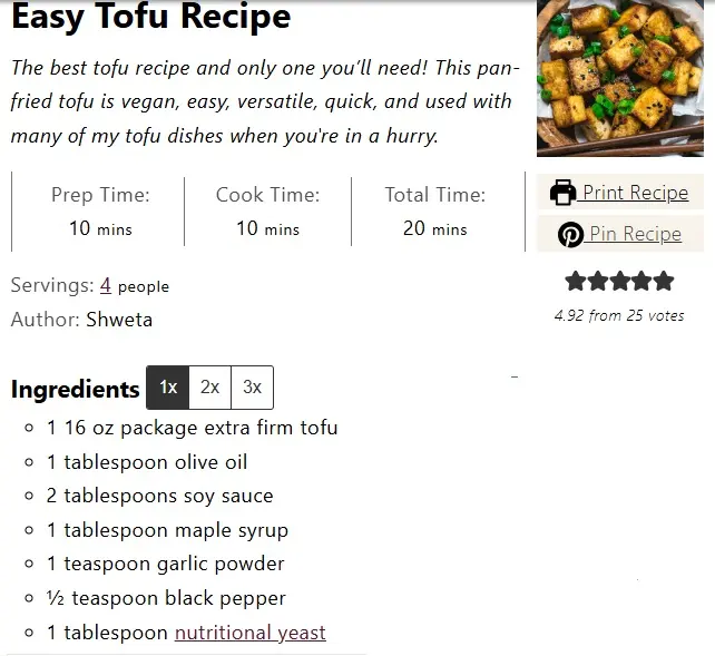 Imagen: Captura de pantalla de un blog de comida: receta con imagen