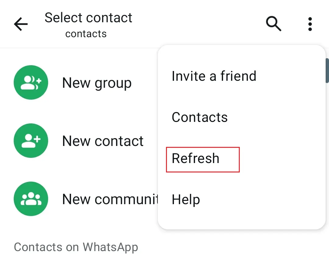 Imagen: Actualizar contactos en WhatsApp en un smartphone Android