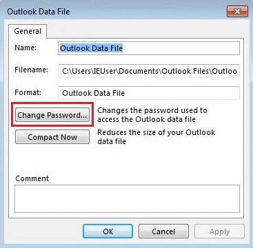 Imagen: Menú de archivo de datos de Outlook