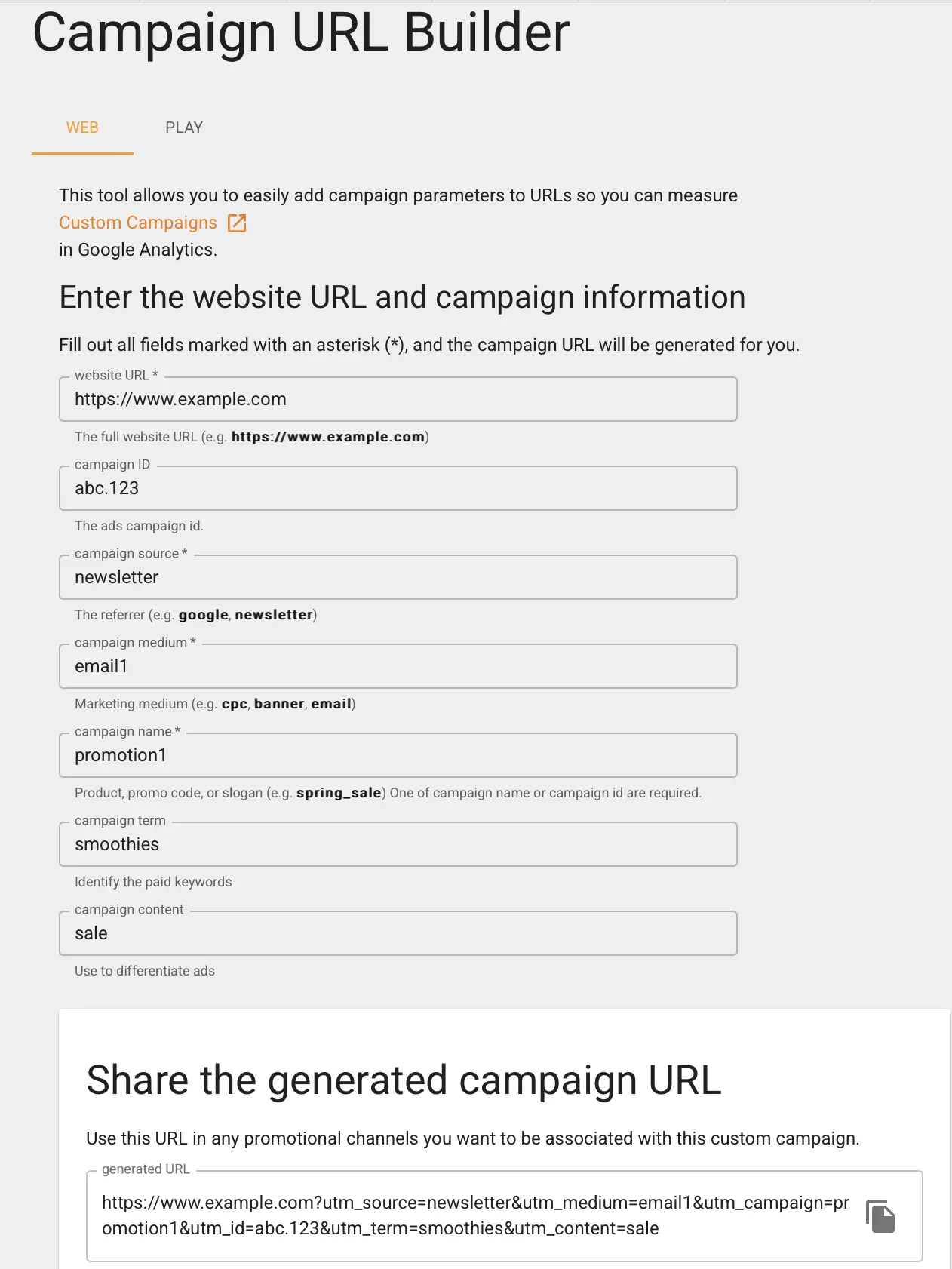 Imagen: Captura de pantalla del Google Campaign URL Builder