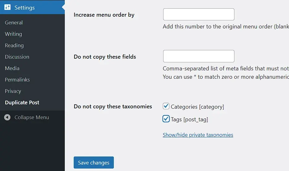 Opciones de configuración de Yoast Duplicate Post Imagen: Opciones de configuración de Yoast Duplicate Post