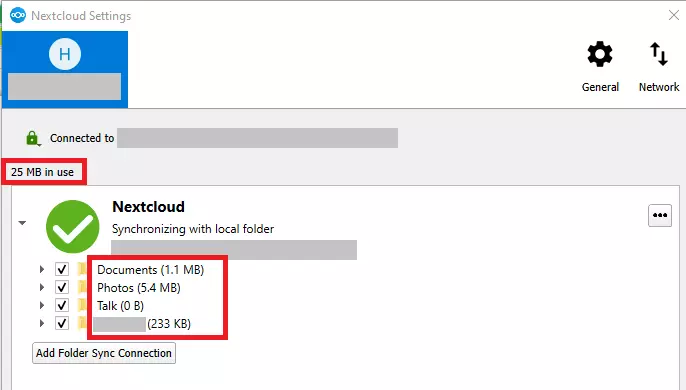 Aplicación de escritorio del cliente Nextcloud con resumen de almacenamiento Aplicación de escritorio del cliente Nextcloud con resumen de almacenamiento