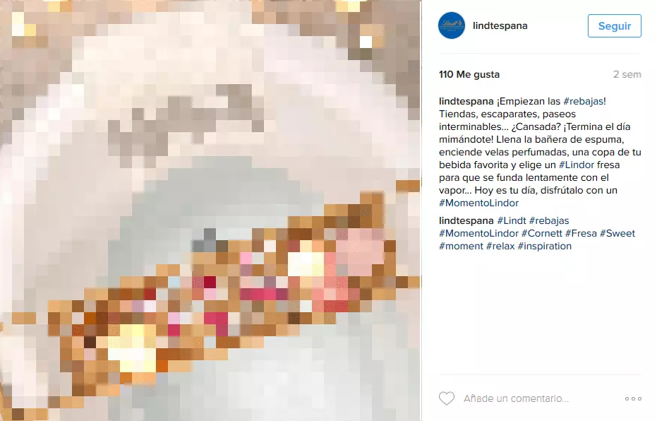 Captura de pantalla de Lindt España en la versión de escritorio de Instagram