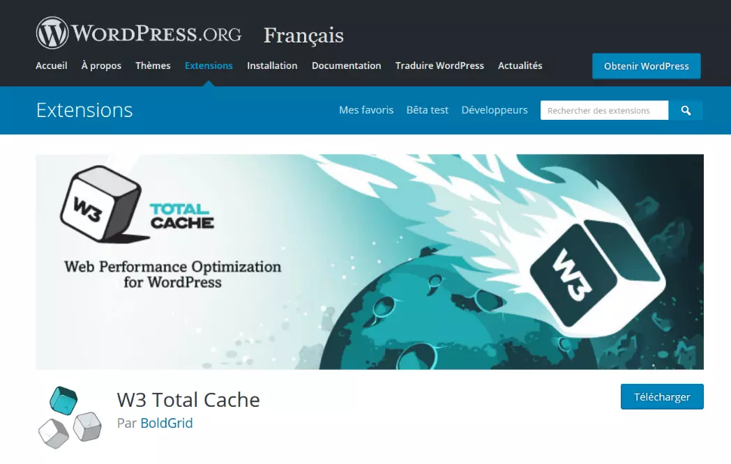Imagen: El plugin de caching para WordPress W3 Total Cache en WordPress.org