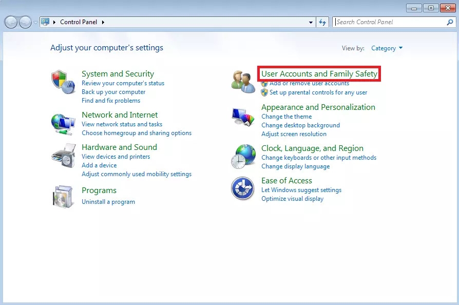 Imagen: Panel de control de Windows 7.