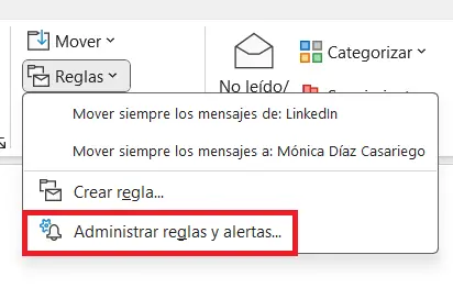Imagen: Cinta de opciones en Outlook: pestaña “Inicio”