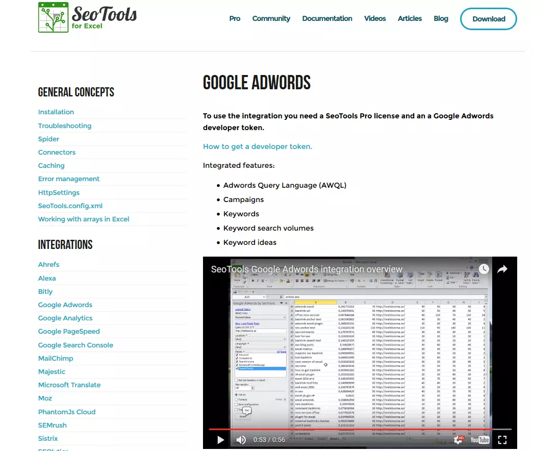 Imagen: Demostración de la interfaz de Google AdWords en seotoolsforexcel.com