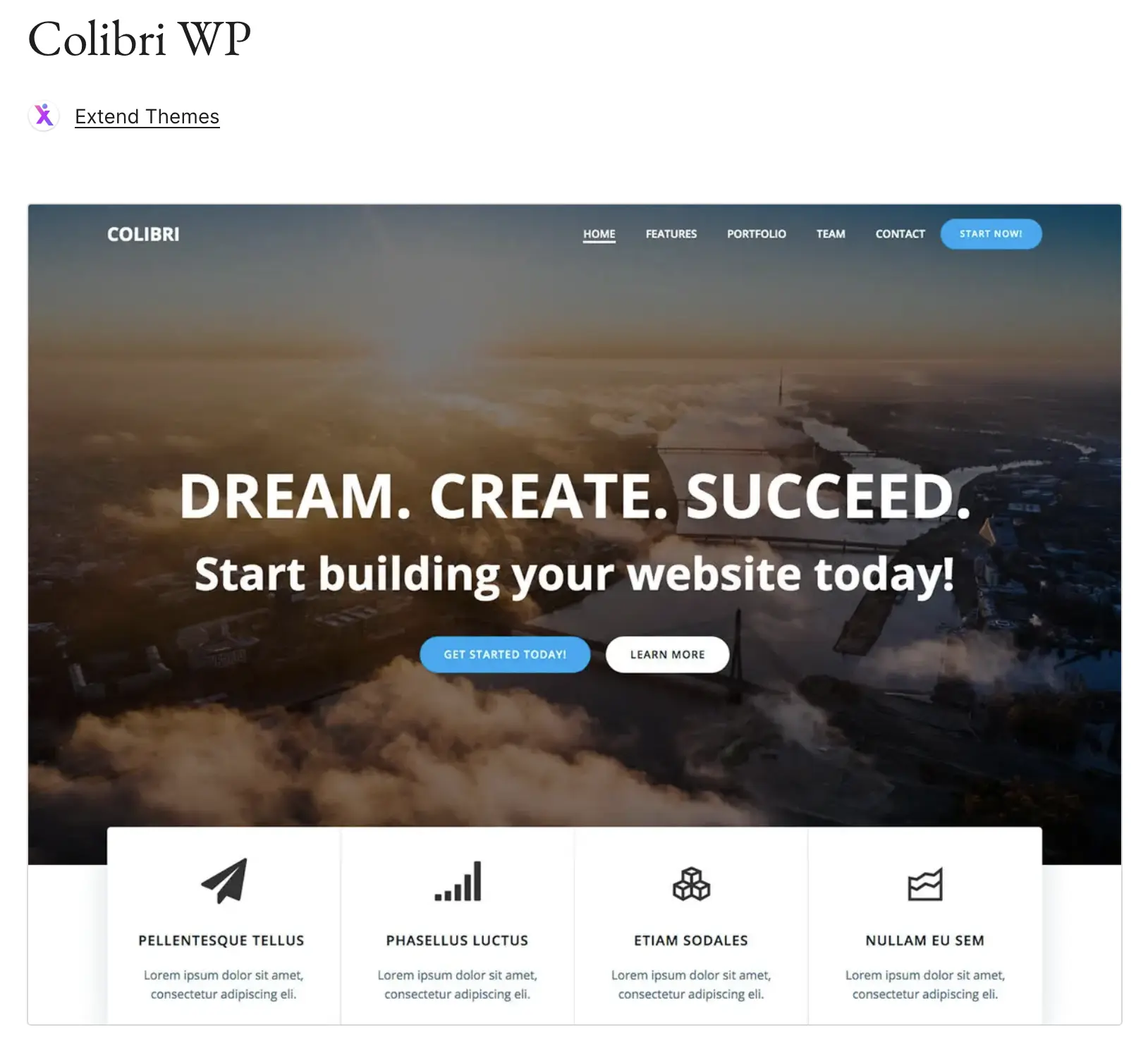 Vista previa de la plantilla Colibri WP de WordPress en WordPress.org Imagen: Vista previa de la plantilla Colibri WP de WordPress en WordPress.org