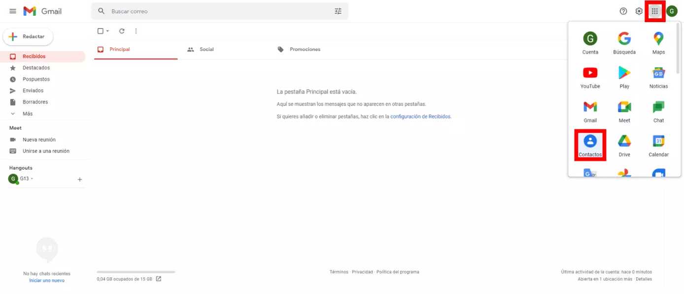 Imagen: Cuenta de Google: “Contactos” en la lista de aplicaciones