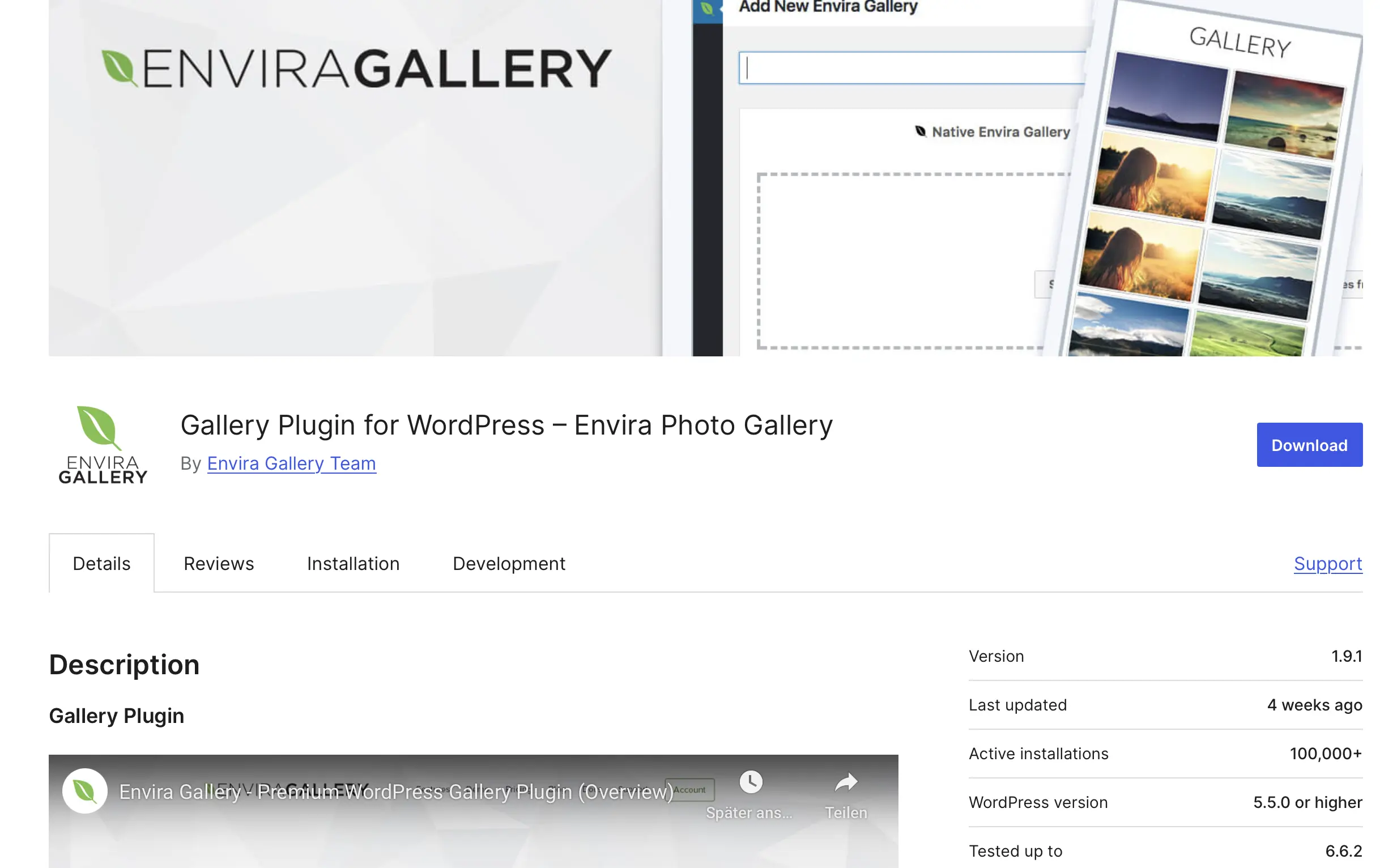 Imagen: Envira Gallery en la tienda de plugins de WordPress
