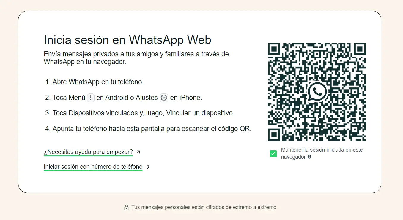 Captura de WhatsApp Web en el navegador Imagen: Captura de WhatsApp Web en el navegador