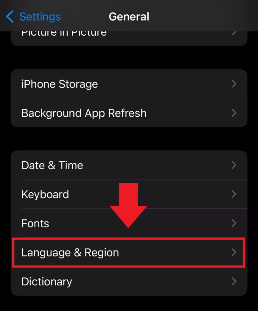 Imagen: La opción “Idioma & región” del menú de ajustes “General” de iOS