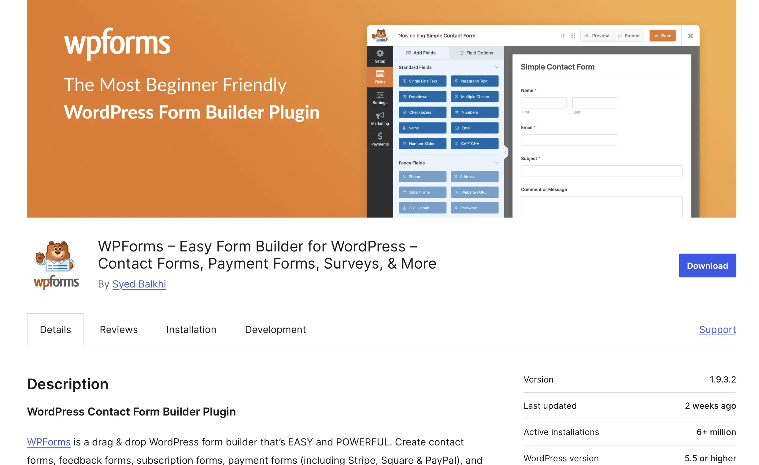 Captura de pantalla del plugin de formulario de contacto de WordPress WPForms Imagen: Captura de pantalla del plugin de formulario de contacto de WordPress WPForms