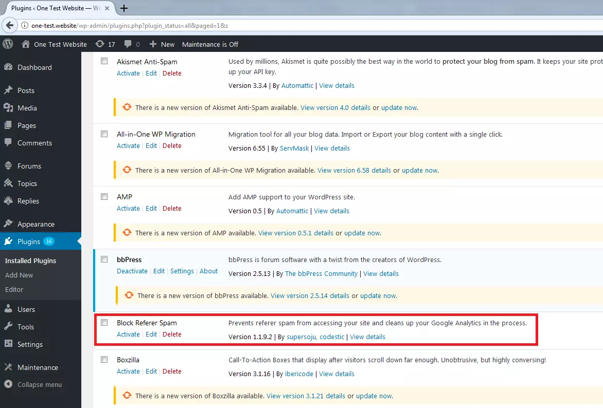 Imagen: Gestión de plugins en el backend de WordPress