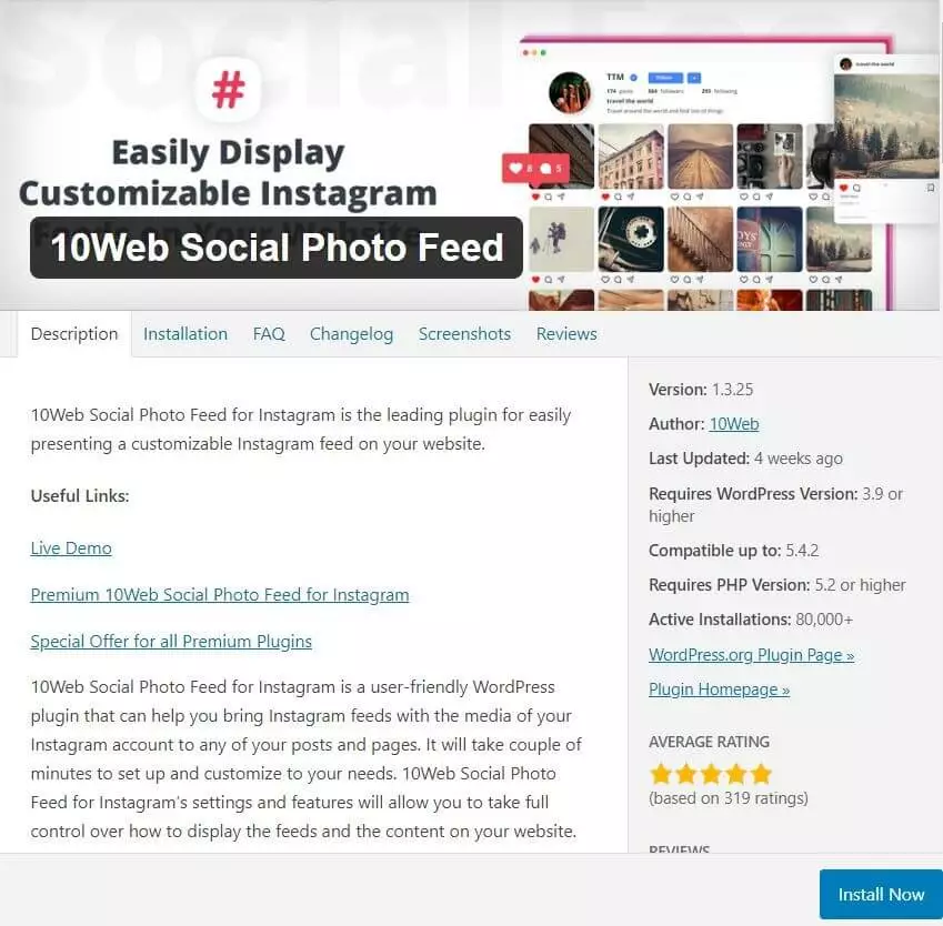 Imagen: 10Web Social Photo Feed el Plugin de Instagram para WordPress
