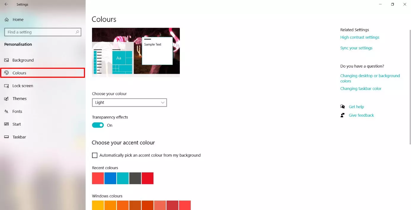 Imagen: Configuración de Windows: “Colores”