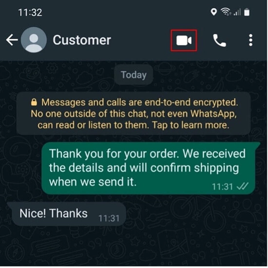 Android: icono de la cámara en un chat de WhatsApp
