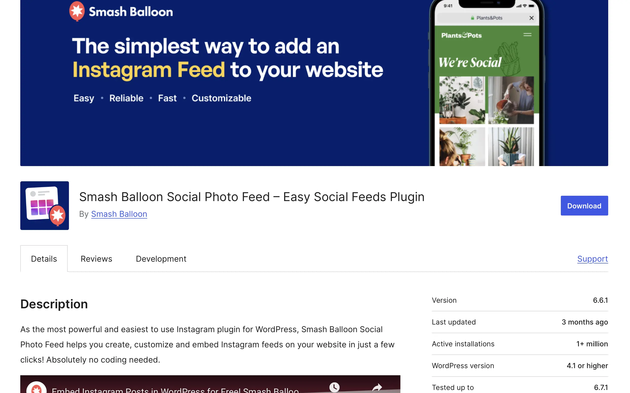 Imagen: Smash Balloon Social Photo Feed en la tienda de plugins de WordPress