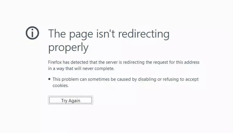 Imagen: Captura de pantalla del aviso ERR_TOO_MANY_REDIRECTS en Firefox