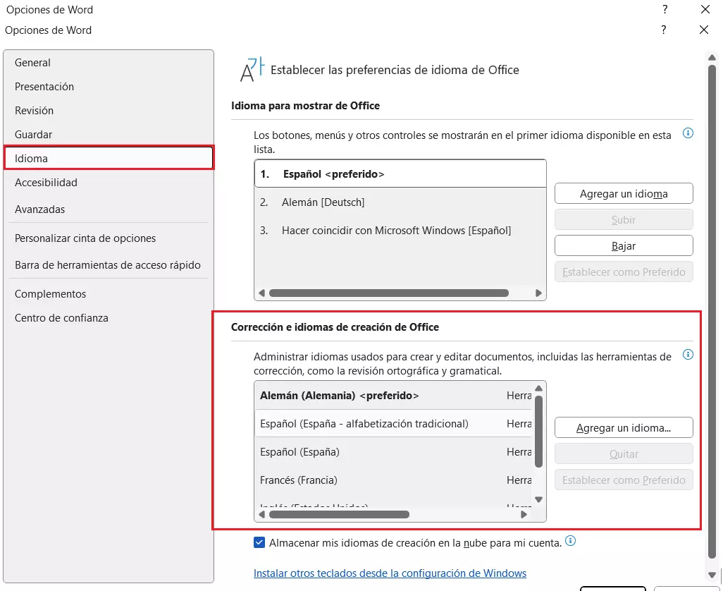 Corrección e idiomas de creación de Office Corrección e idiomas de creación de Office