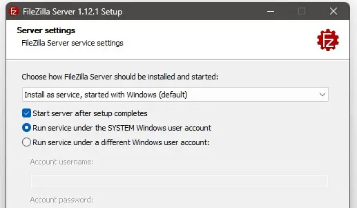 Imagen: Ajustes del servidor FileZilla con número de puerto