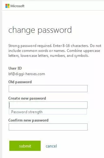 Imagen: Menú para cambiar contraseñas en Outlook Web App