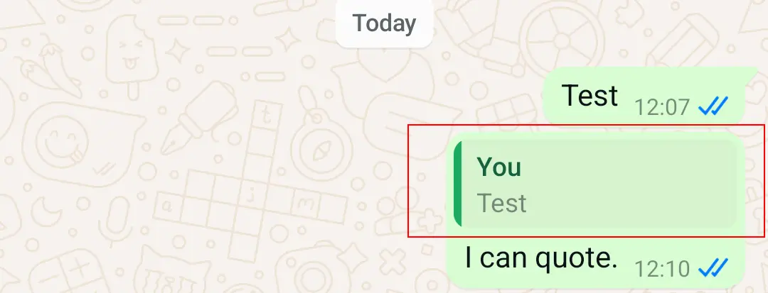 Imagen: Captura de pantalla en Android de un chat de WhatsApp con un mensaje que incluye un texto citado