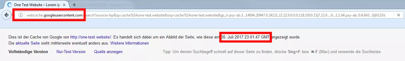 Imagen: Aviso para una página web cargada desde el caché de Google