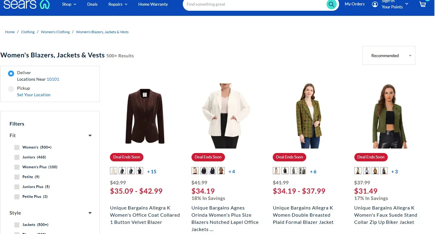 Imagen: Thumbnails de la tienda online de Sears