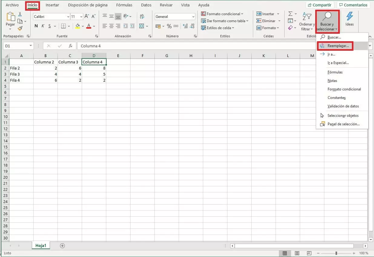 Imagen: Ventana con las funciones de “Buscar” y “Reemplazar” en Excel