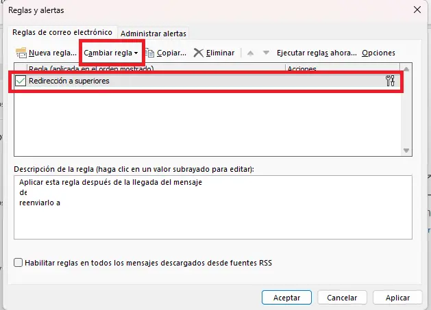 Imagen: Cuadro de diálogo “Reglas y alertas”