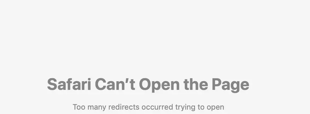 Imagen: Captura de pantalla del aviso ERR_TOO_MANY_REDIRECTS en Safari