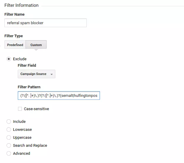 Imagen: Configuración de un filtro de exclusión