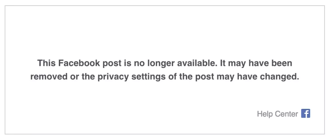 Imagen: Mensaje de error: esta publicación ya no está disponible.