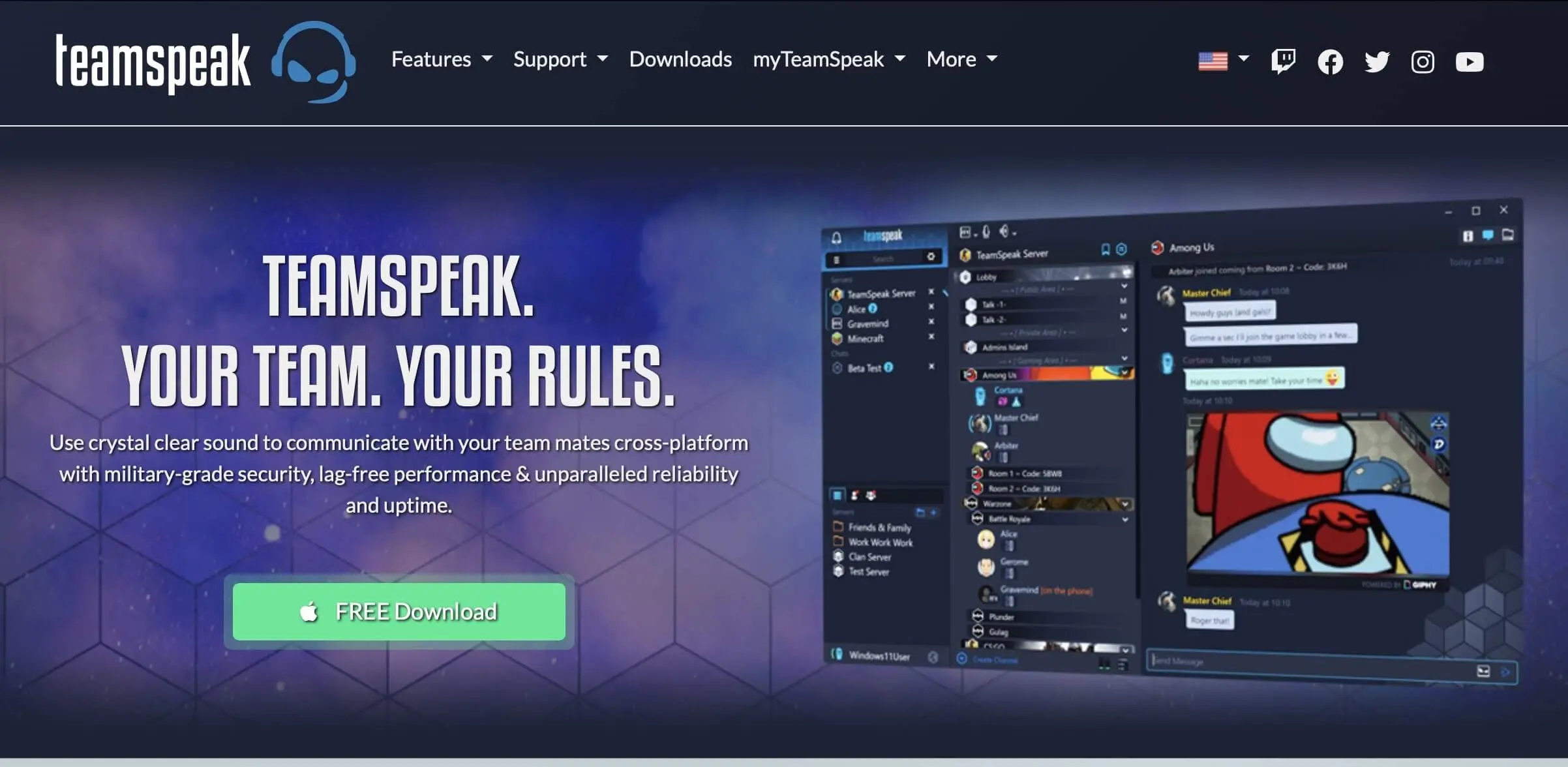 Imagen: Captura de pantalla de la página web de TeamSpeak