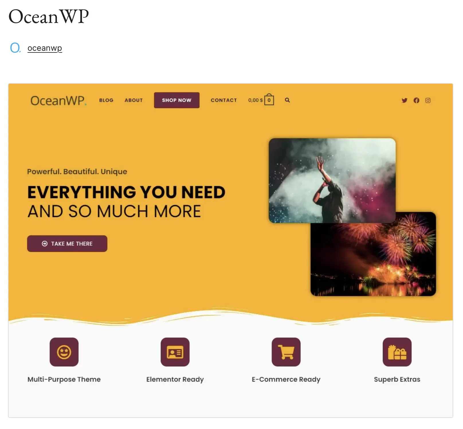Vista previa de la plantilla OceanWP de WordPress en WordPress.org Imagen: Vista previa de la plantilla OceanWP de WordPress en WordPress.org