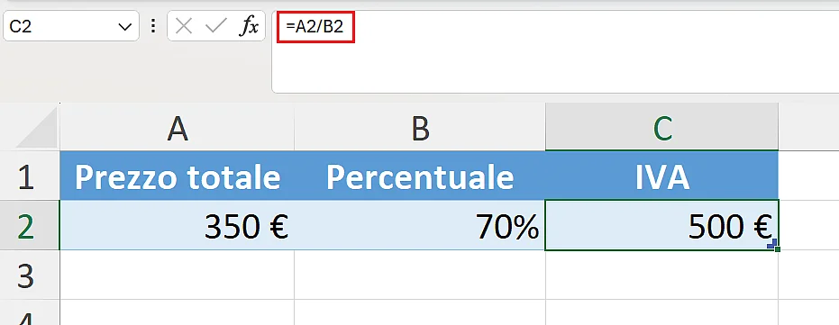 Calcular el valor total a partir de la parte y los valores porcentuales en Excel Imagen: Calcular el valor total a partir de la parte y los valores porcentuales en Excel